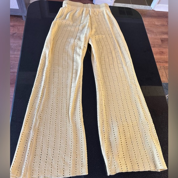 Solai the Label Pants - Solai the Label Sunrise Crochet Flare Pants - Yellow, Size Small